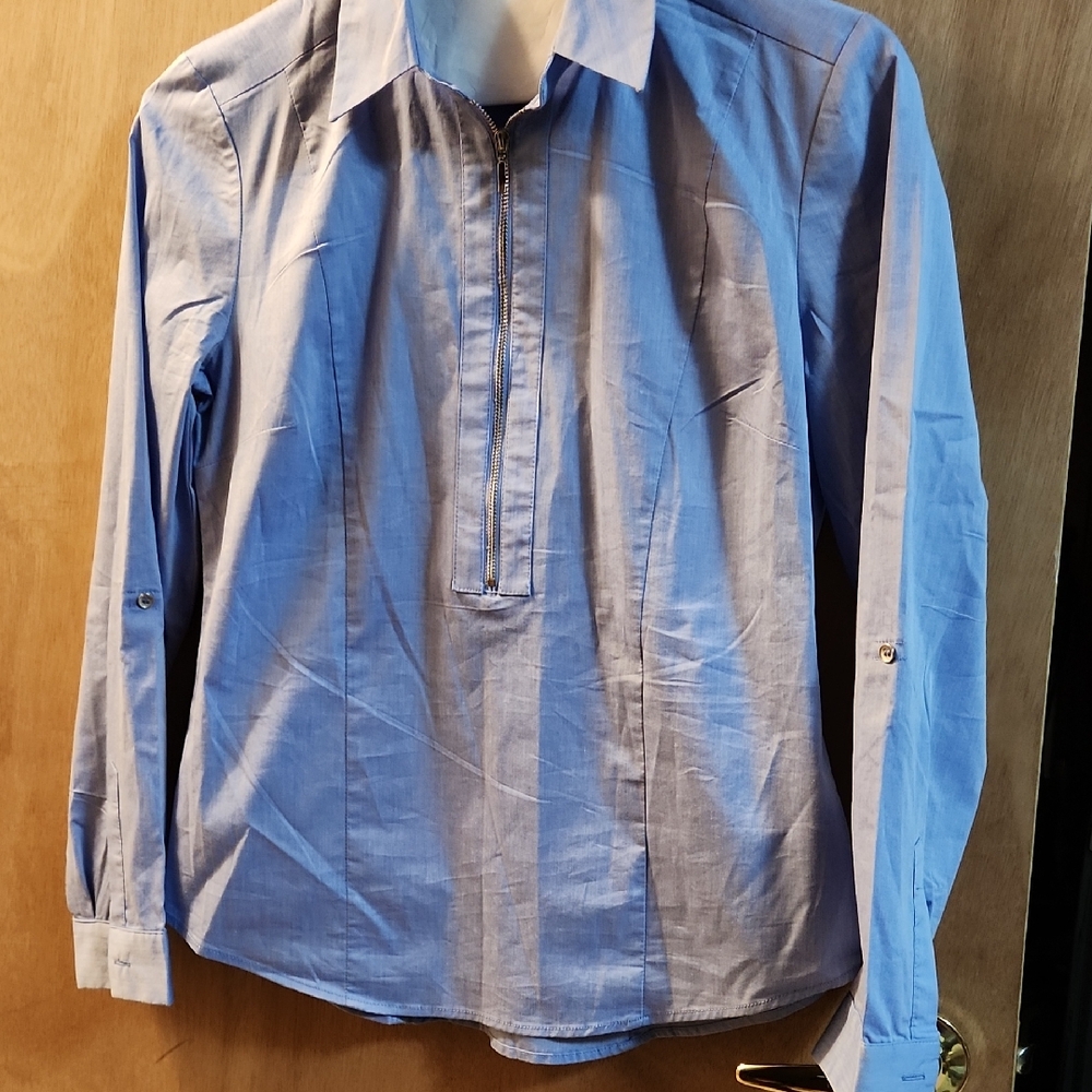 Stylish Blue Zip-Up Women's Blouse